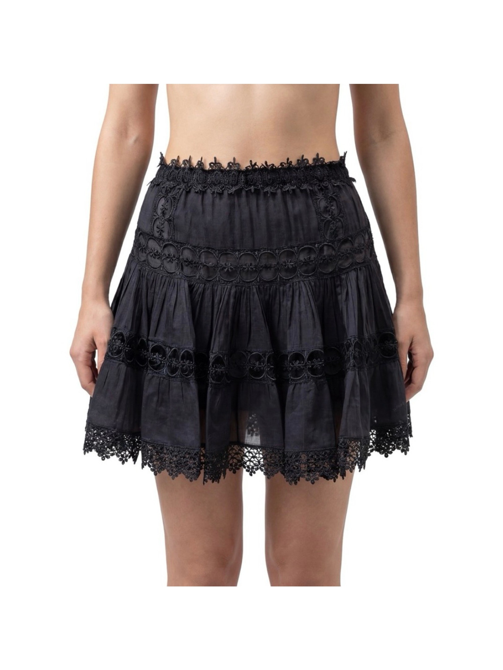 Charo Ruiz Elegant Black Tiered Eyelet Skirt Size Xs